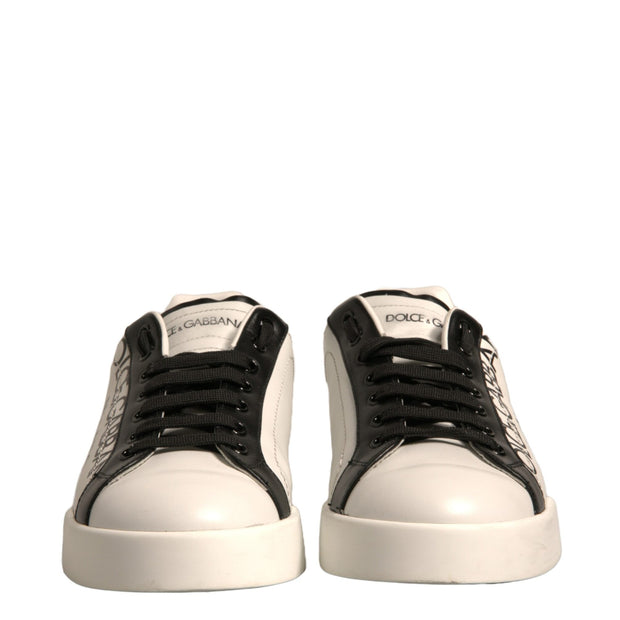 White Black Leather Crown Milano Sneakers Shoes