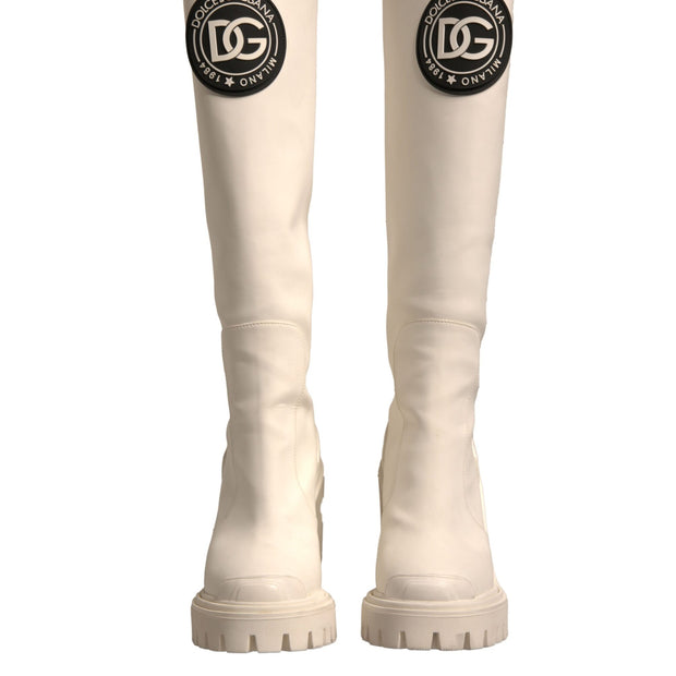 White DG Logo Hi Trekking Plateau Biker Boots Shoes