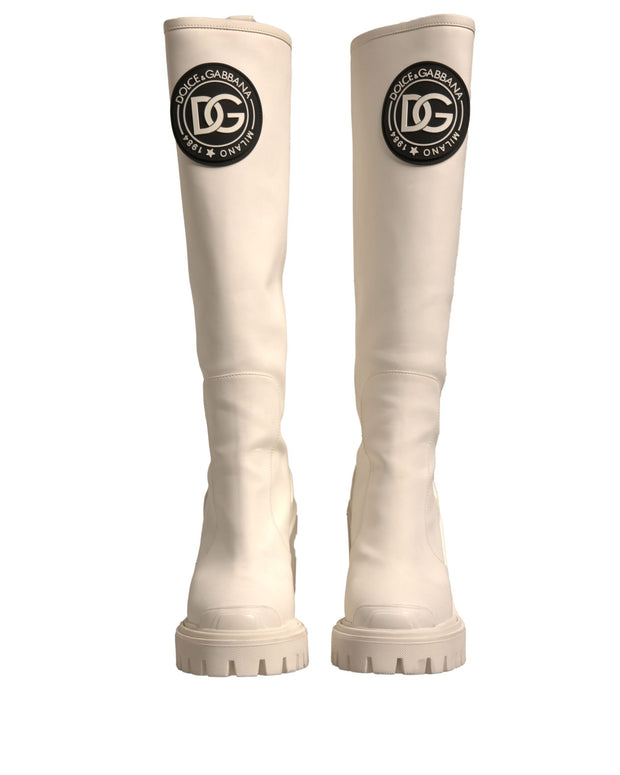 White DG Logo Hi Trekking Plateau Biker Boots Shoes