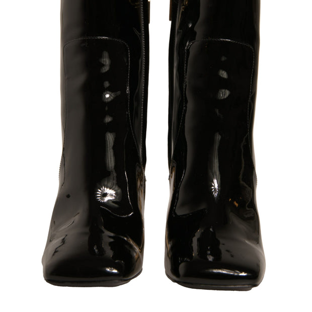 Black Jackie Leather Mid Calf Boots Shoes