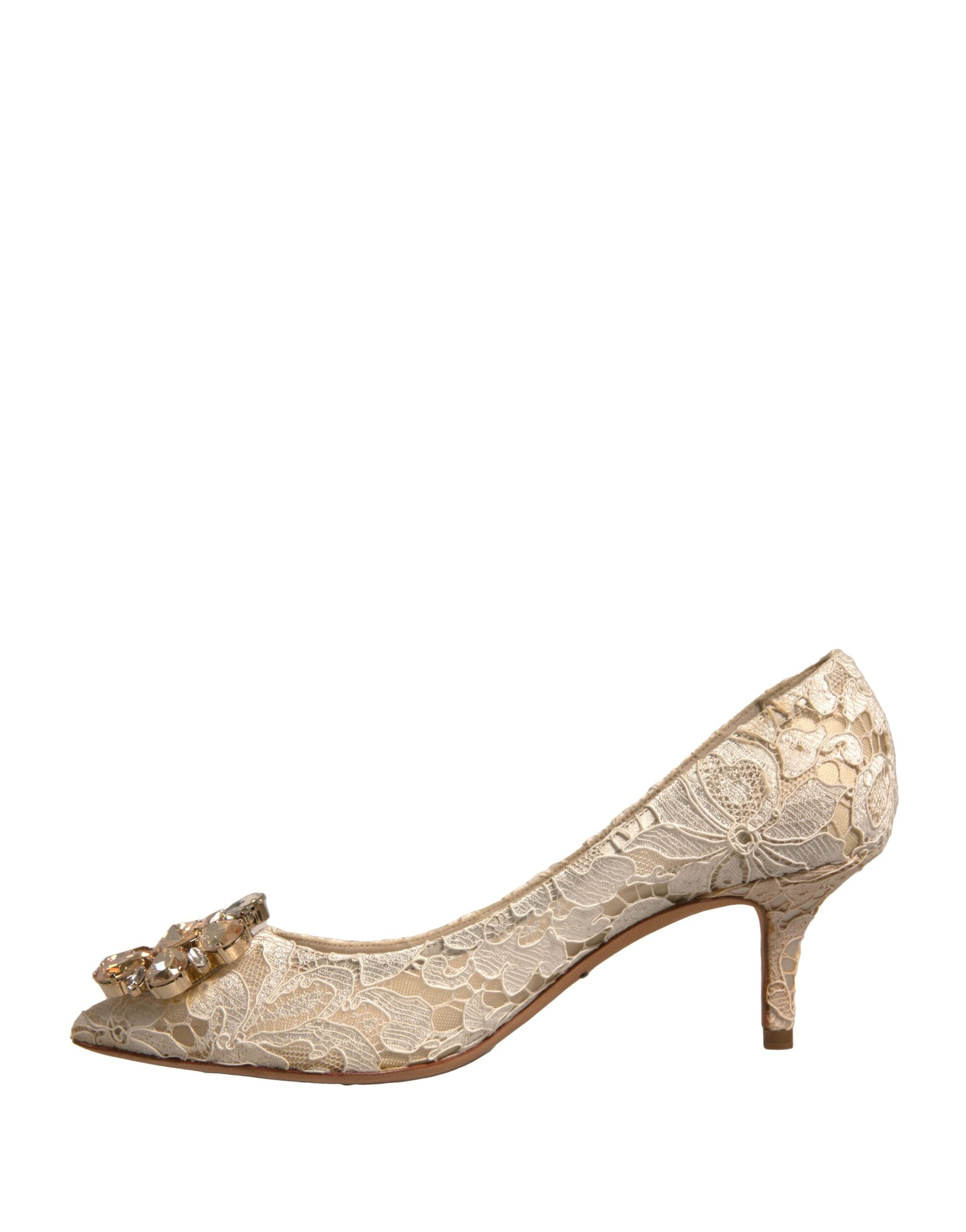 White Taormina Lace Crystal Heel Pumps Shoes