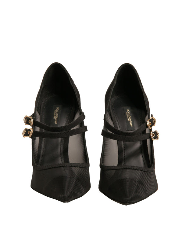 Black Mesh Mary Jane High Heels Pumps Shoes