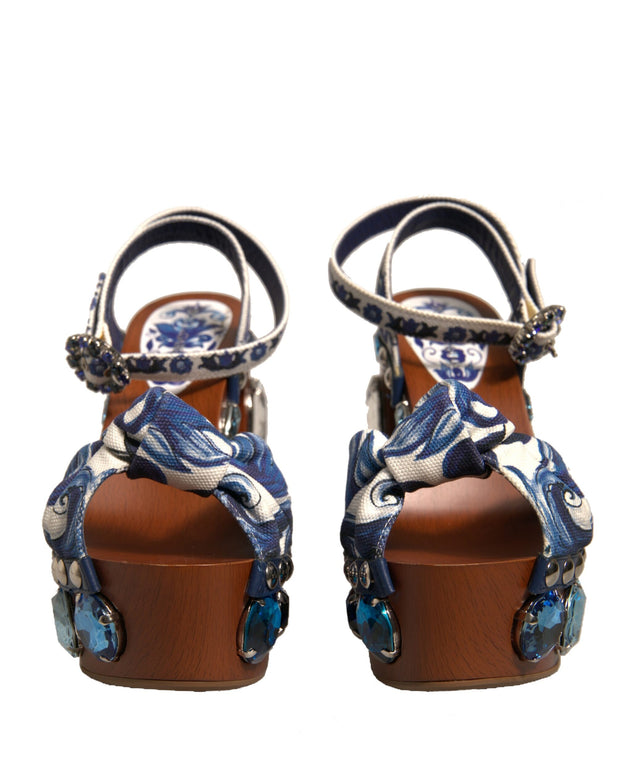 Multicolor Majolica Embellished Wedge Sandals Shoes
