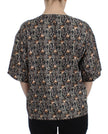 Gray Gold Key Print Silk Blouse T-shirt