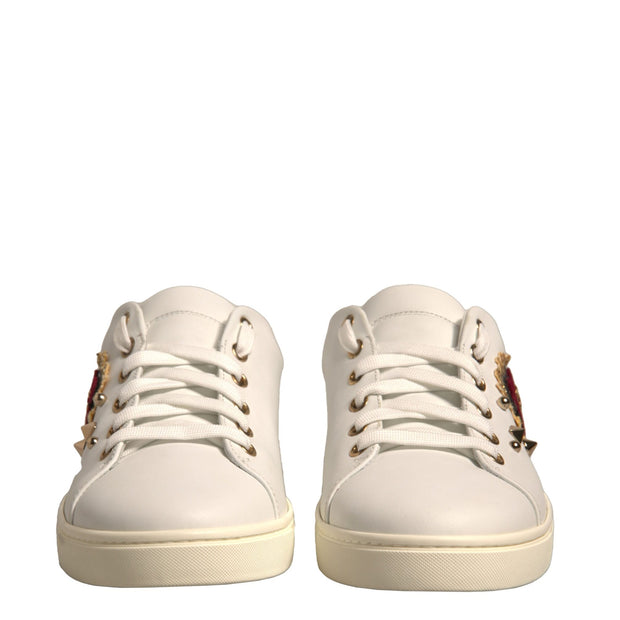 White Leather Gold Red Heart Sneakers Shoes