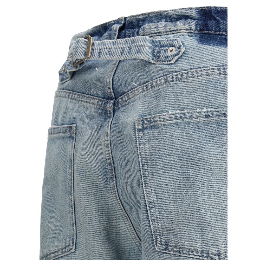 Jeans with back cinch strap