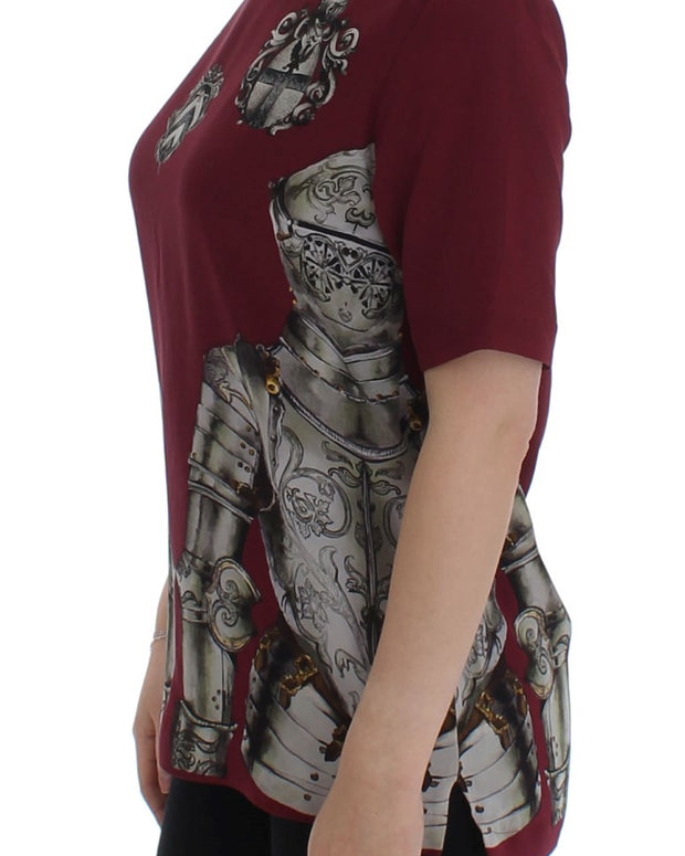 Red Knight Print Silk Blouse T-shirt