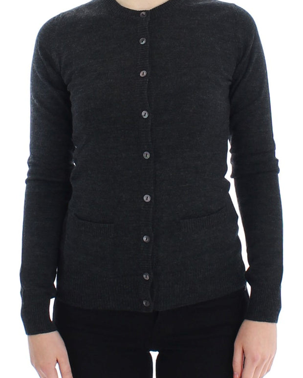 Gray Wool Button Cardigan Sweater