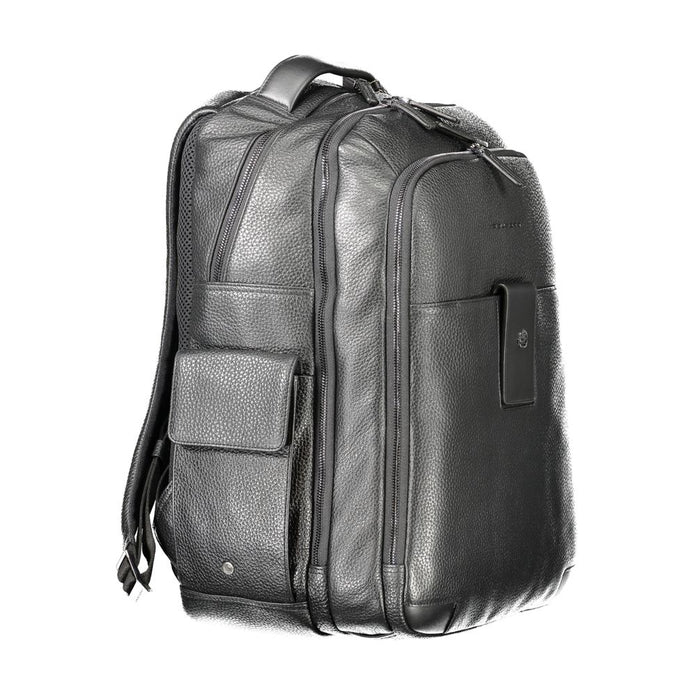 Black Leather Men Backpack