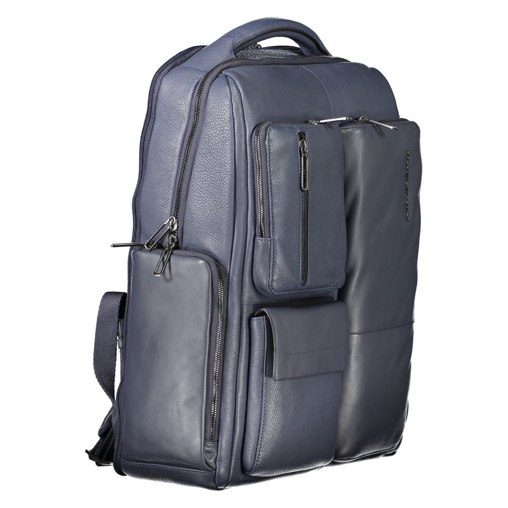 Blue Leather Men Backpack