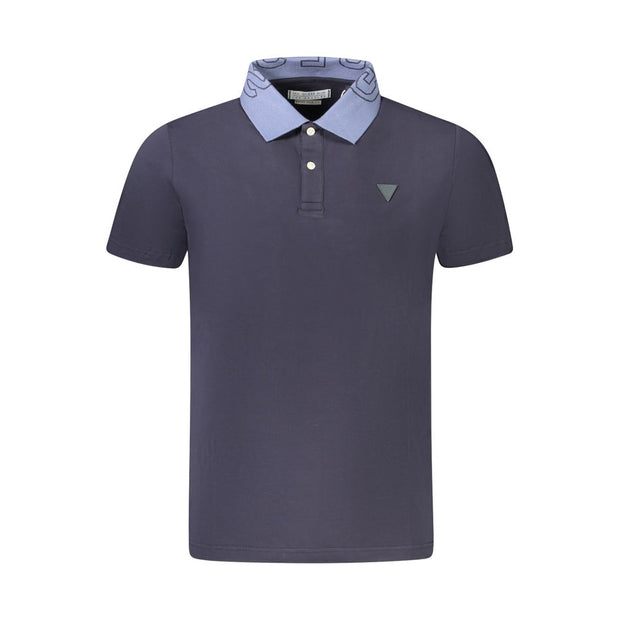 Blue Cotton Men Polo Shirt