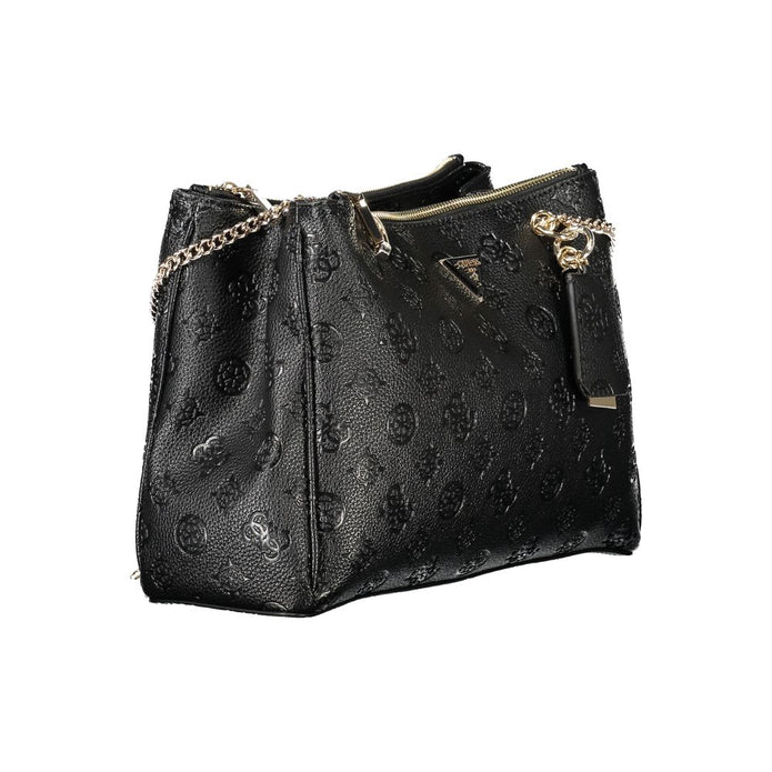 "Black Polyethylene Women Handbag with Chain Shoulder Handles"