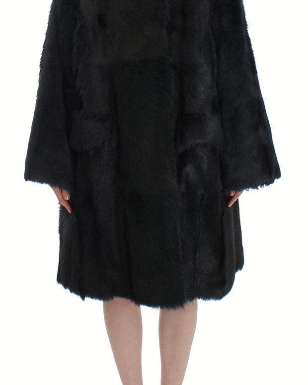 Black Goat Fur Shearling Long Jacket Coat