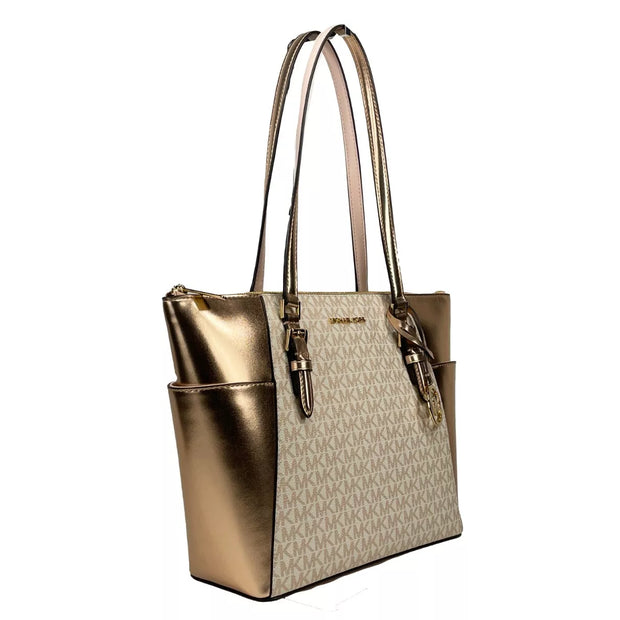 Charlotte Large Leather Top Zip Tote Bag Purse Rose Gold