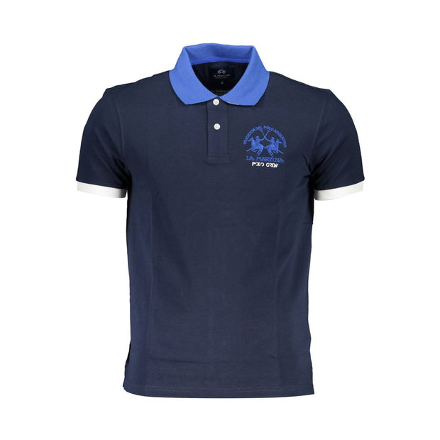 Blue Cotton Men Polo Shirt