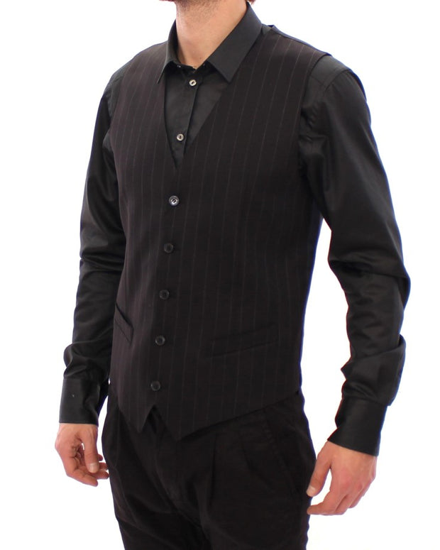 Black Striped Wool Logo Vest