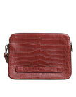 Bordeaux Croc Leather Logo Plaque Men Briefcase Bag