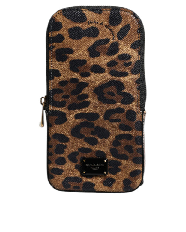 Brown Leopard Print Dauphine Leather Zip Around Wallet