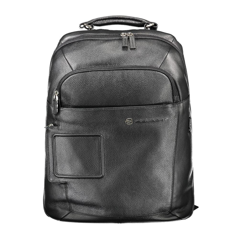 Black Leather Men Backpack