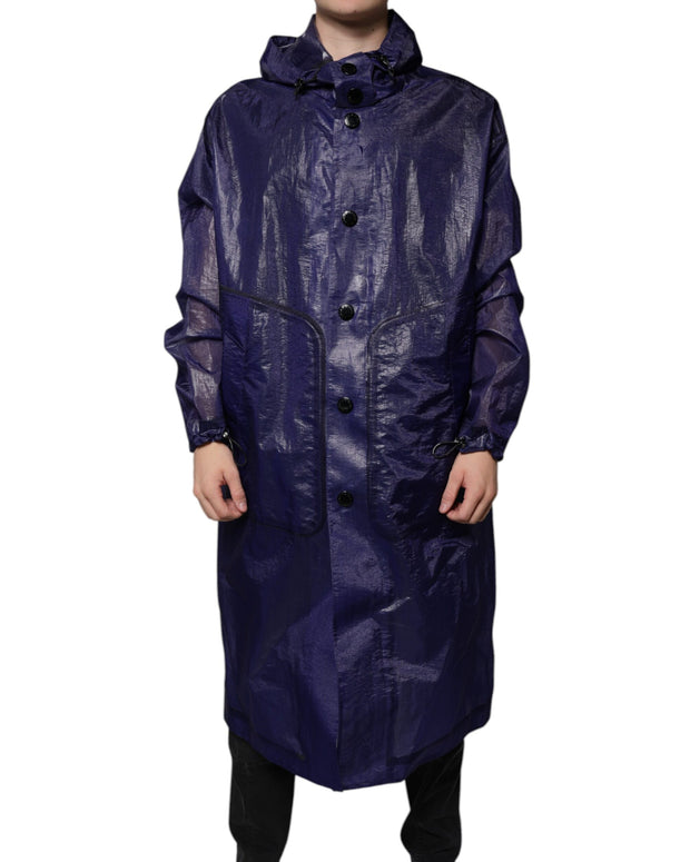 Dark Blue Cotton Hooded Men Raincoat Jacket