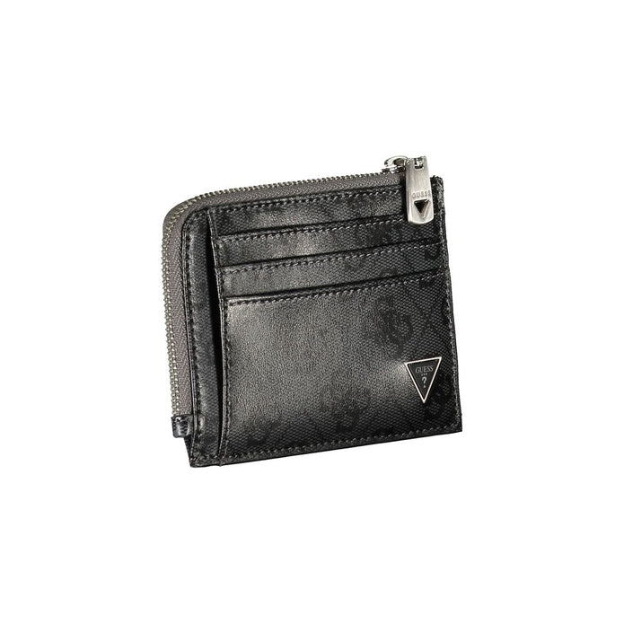 Sleek Black Leather Wallet with Contrasting Accents