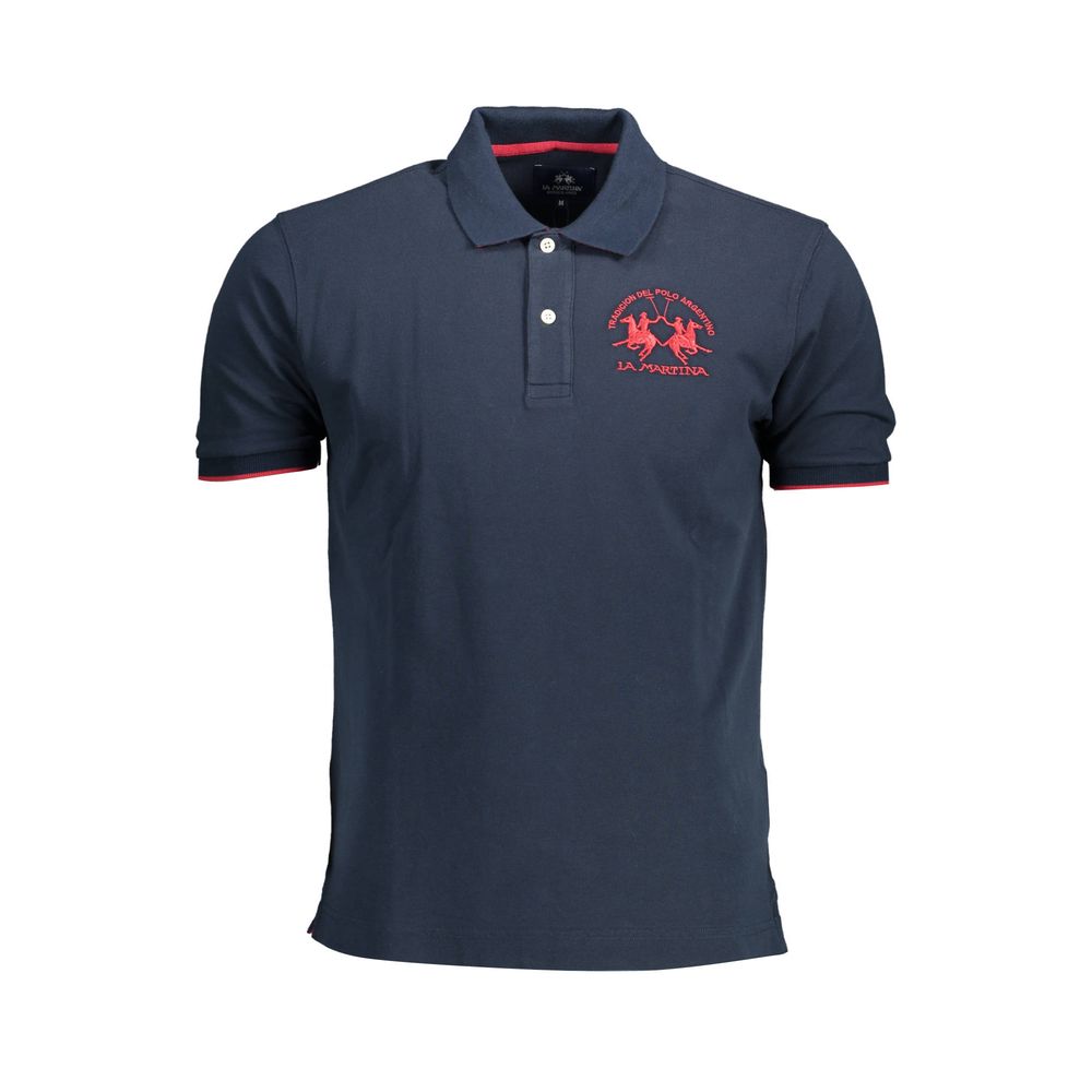 Blue Cotton Men Polo Shirt