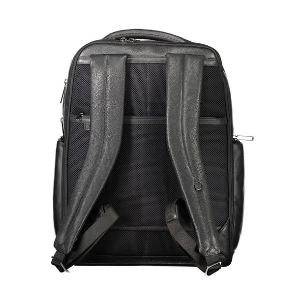 Black Leather Men Backpack