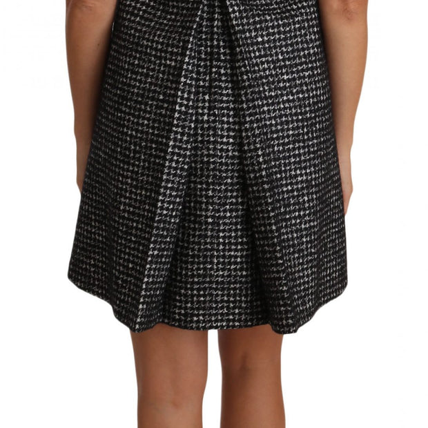 Houndstooth Floral Appliqué Shift Dress