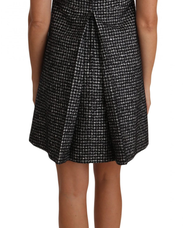 Gray Houndstooth Floral Appliqué Shift Mini Dress