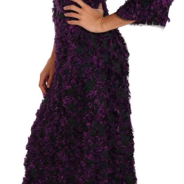 Elegant Fringe Sheath Dress in Purple & Black