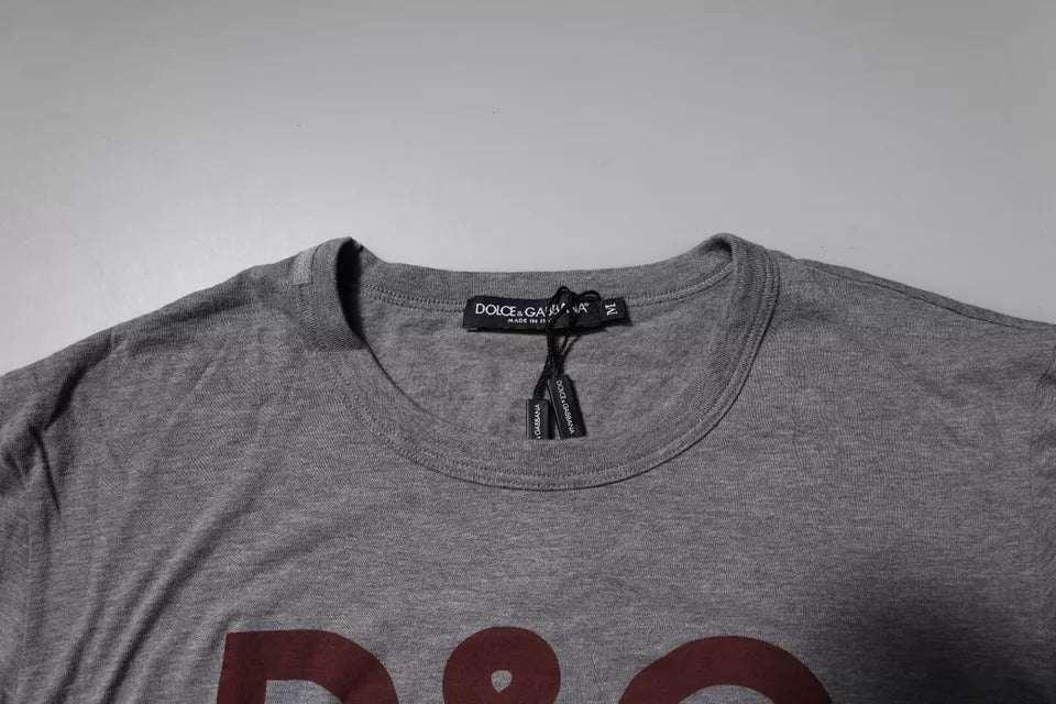 Gray Logo Print Cotton Crew Neck Men T-shirt