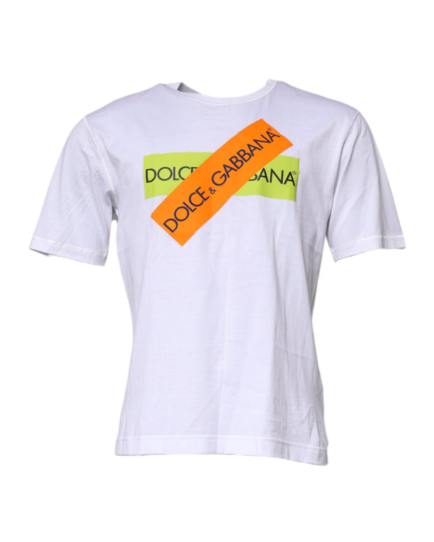 White Logo Tape Cotton Crew Neck T-shirt