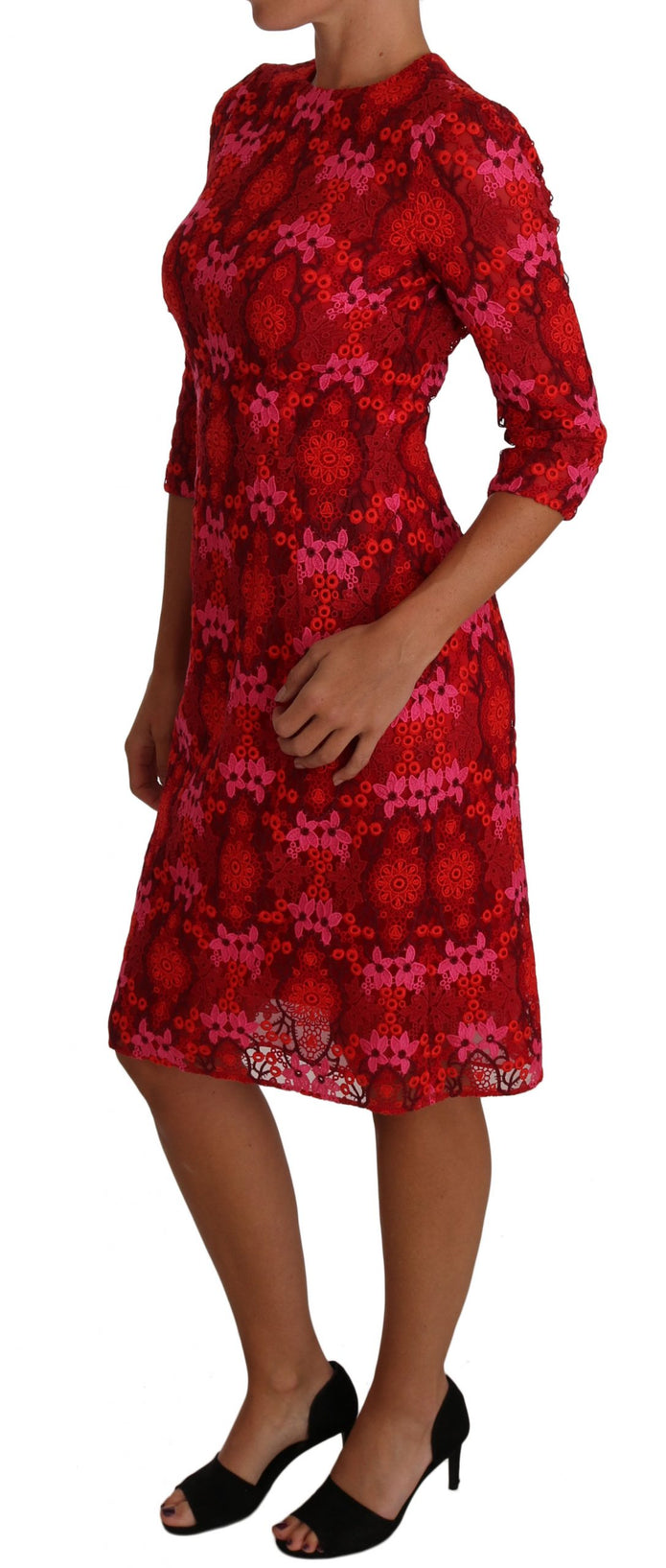 Elegant Floral Crochet Knee-Length Dress