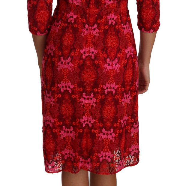 Elegant Floral Crochet Knee-Length Dress