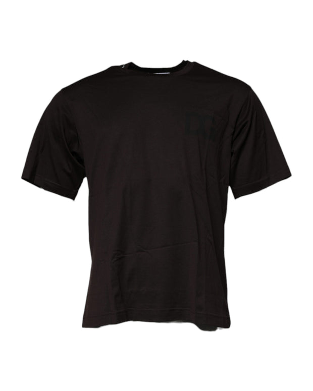 Dark Brown Logo Cotton Crew Neck T-shirt