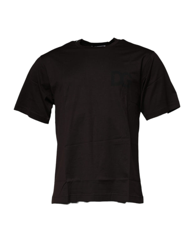 Dark Brown Logo Cotton Crew Neck T-shirt