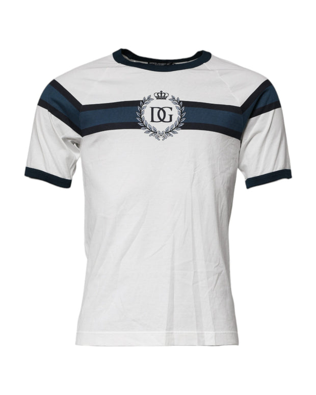White Logo Print Cotton Men Crew Neck T-shirt
