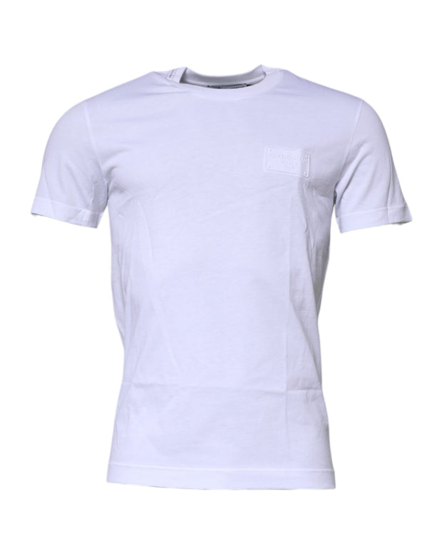 White Logo Plaque Cotton Crew Neck T-shirt