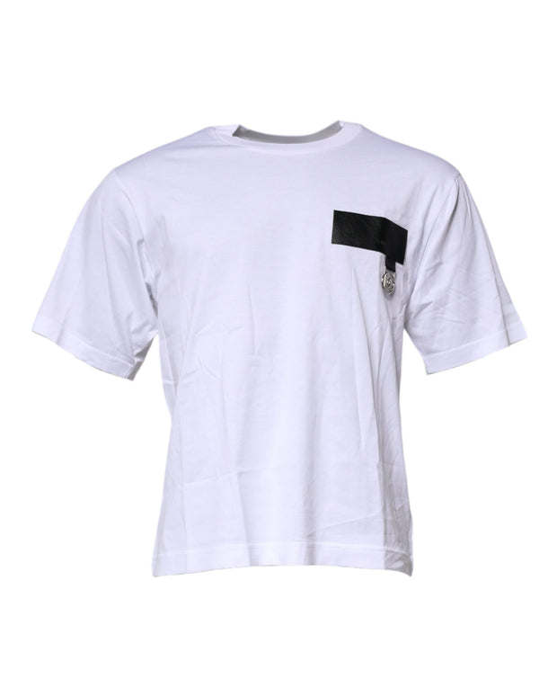 White Logo Patch Cotton Crew Neck T-shirt