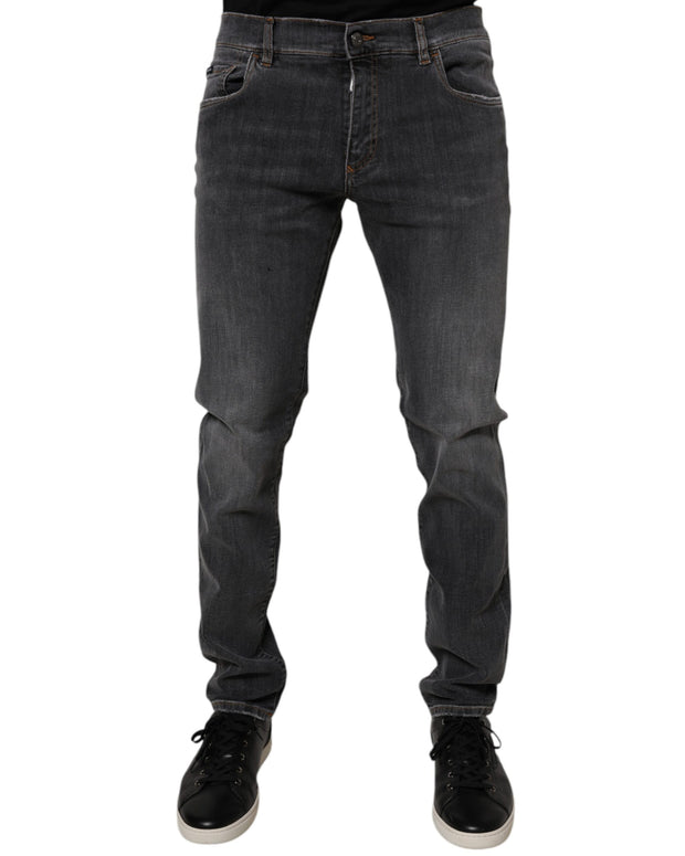 Dark Gray Washed Cotton Slim Fit Denim Jeans