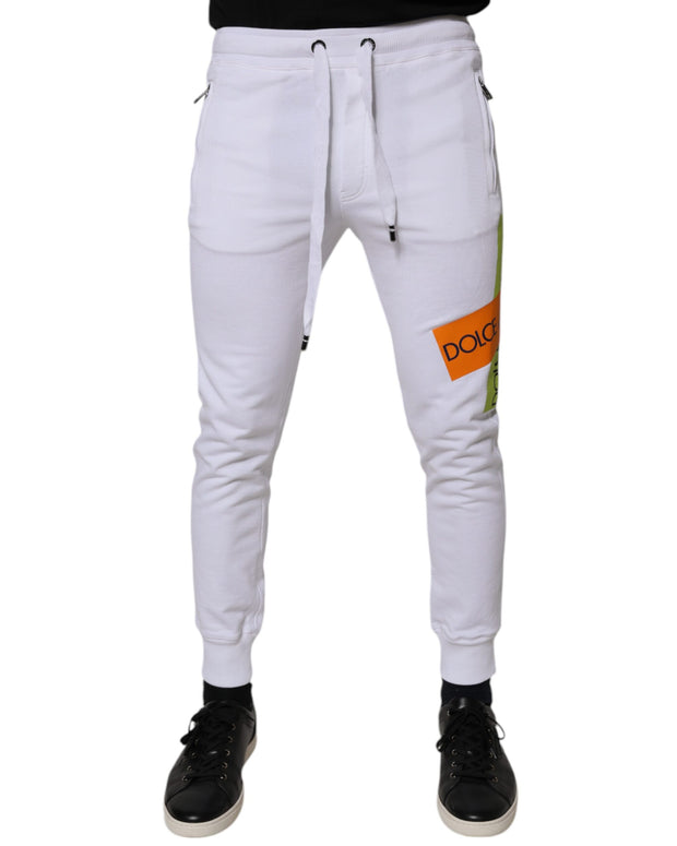 White Cotton Logo Jogger Pants
