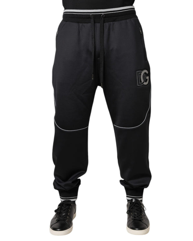 Black Polyester Logo Jogger Pants