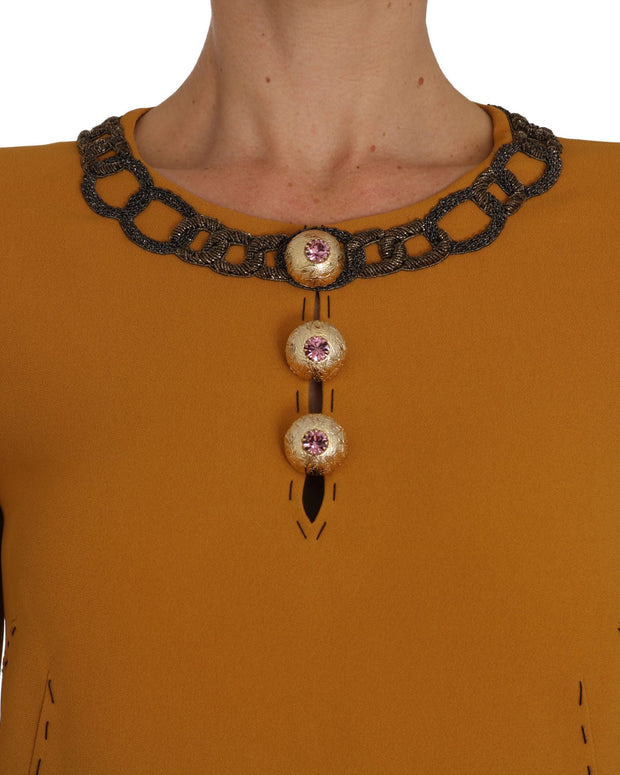 Brown Mini  Crystal Embellished Dress