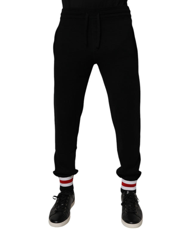 Black Wool Mid Waist Jogger Sweatpants Pants