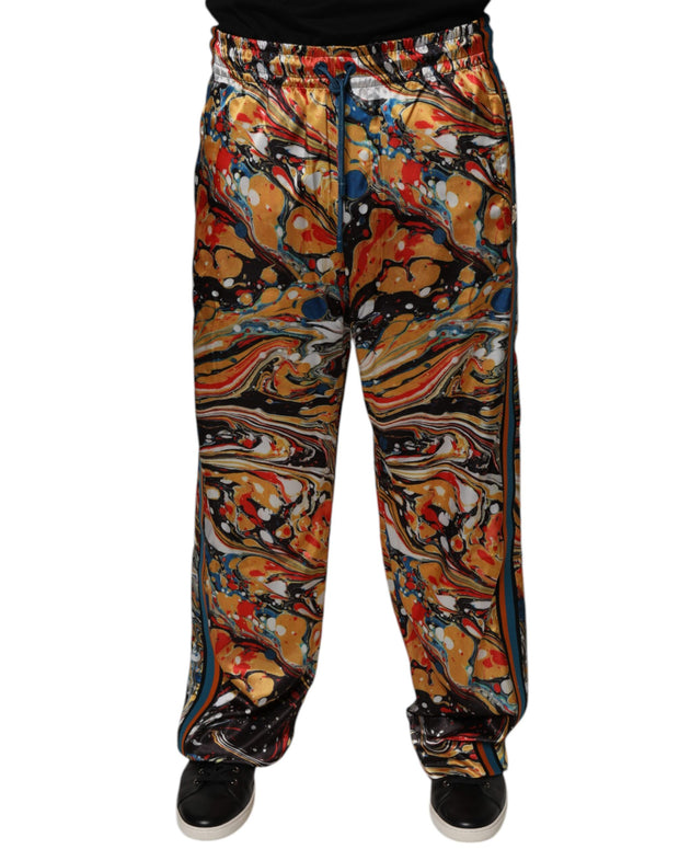 Multicolor Marble Satin Men Tracksuit Pants