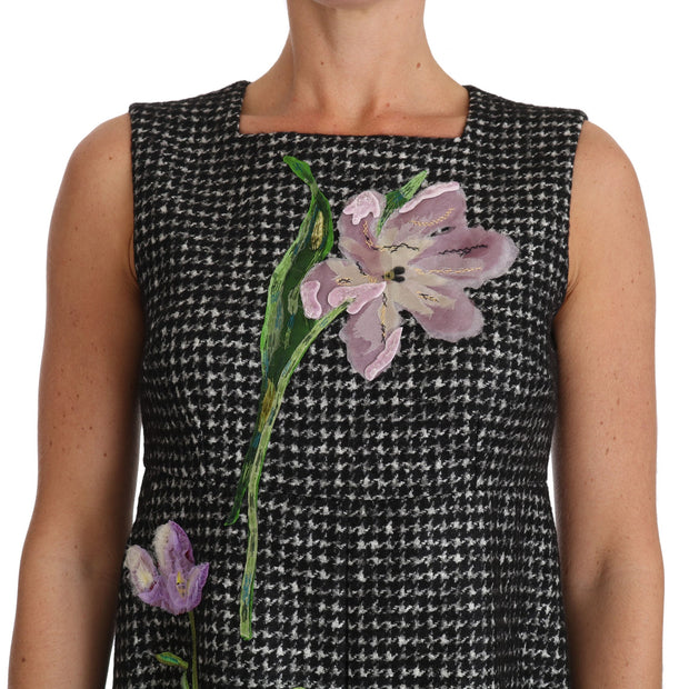 Elegant Gray Mini A-Line Dress with Purple Tulip