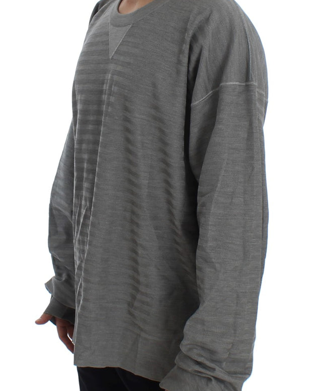 Gray Crewneck Pullover Silk Sweater