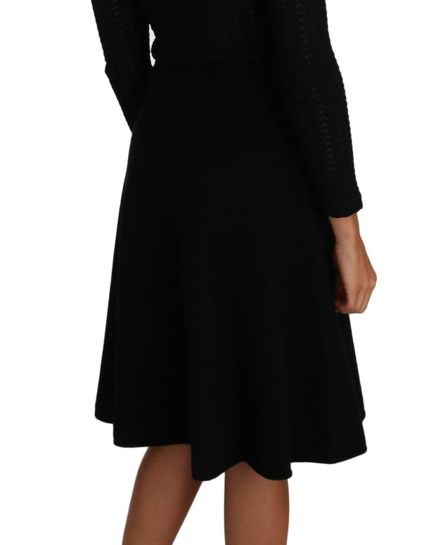 Black Knitted Wool Sheath Long Sleeves Dress