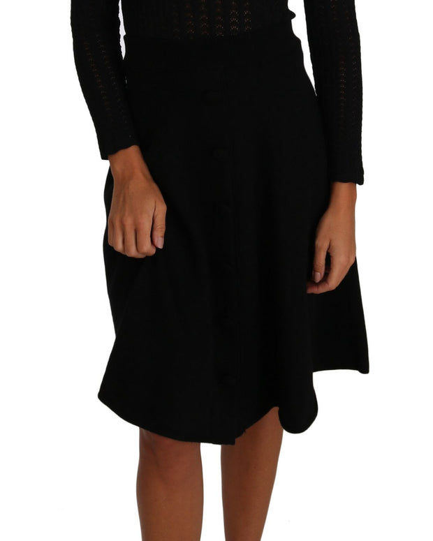 Black Knitted Wool Sheath Long Sleeves Dress