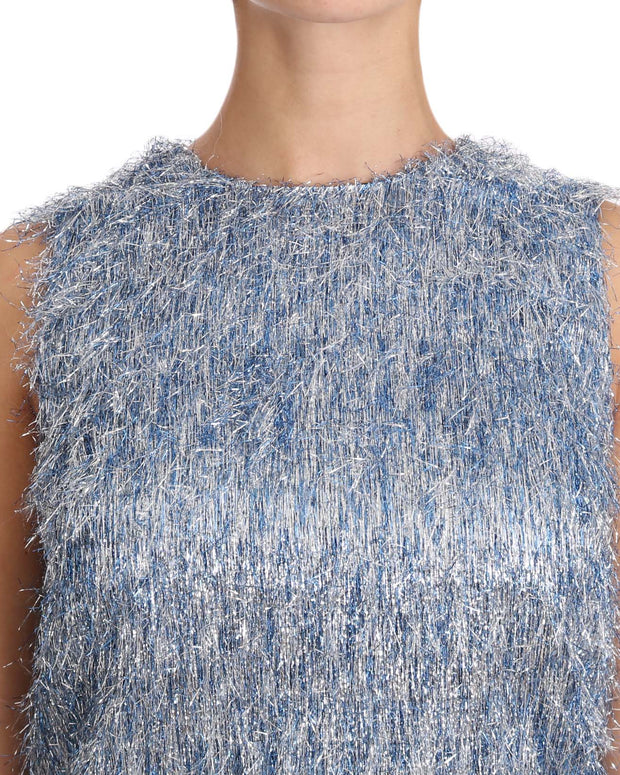 Light Blue Fringe Shift Gown Dress